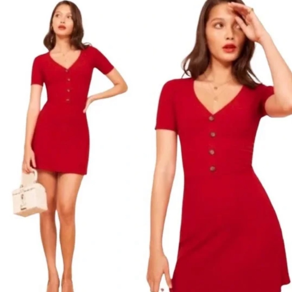 Reformation red stretchy mini dress